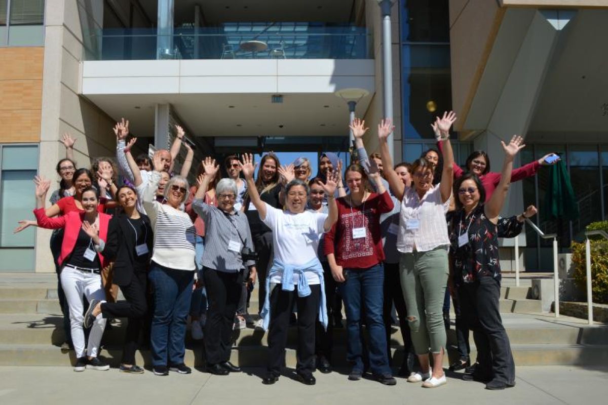 The group enjoying a tour of the Amgen production facilities
