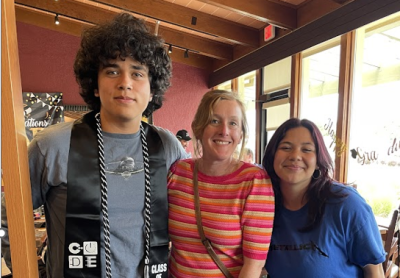 Left to right: Student Angel Reyes,&nbsp;teacher Jocelyn White, and student Alyssa Watson